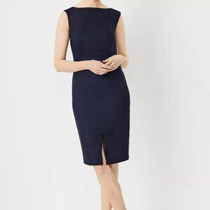 Ann Taylor Linen Blend Boat Neck Dress, Navy, New